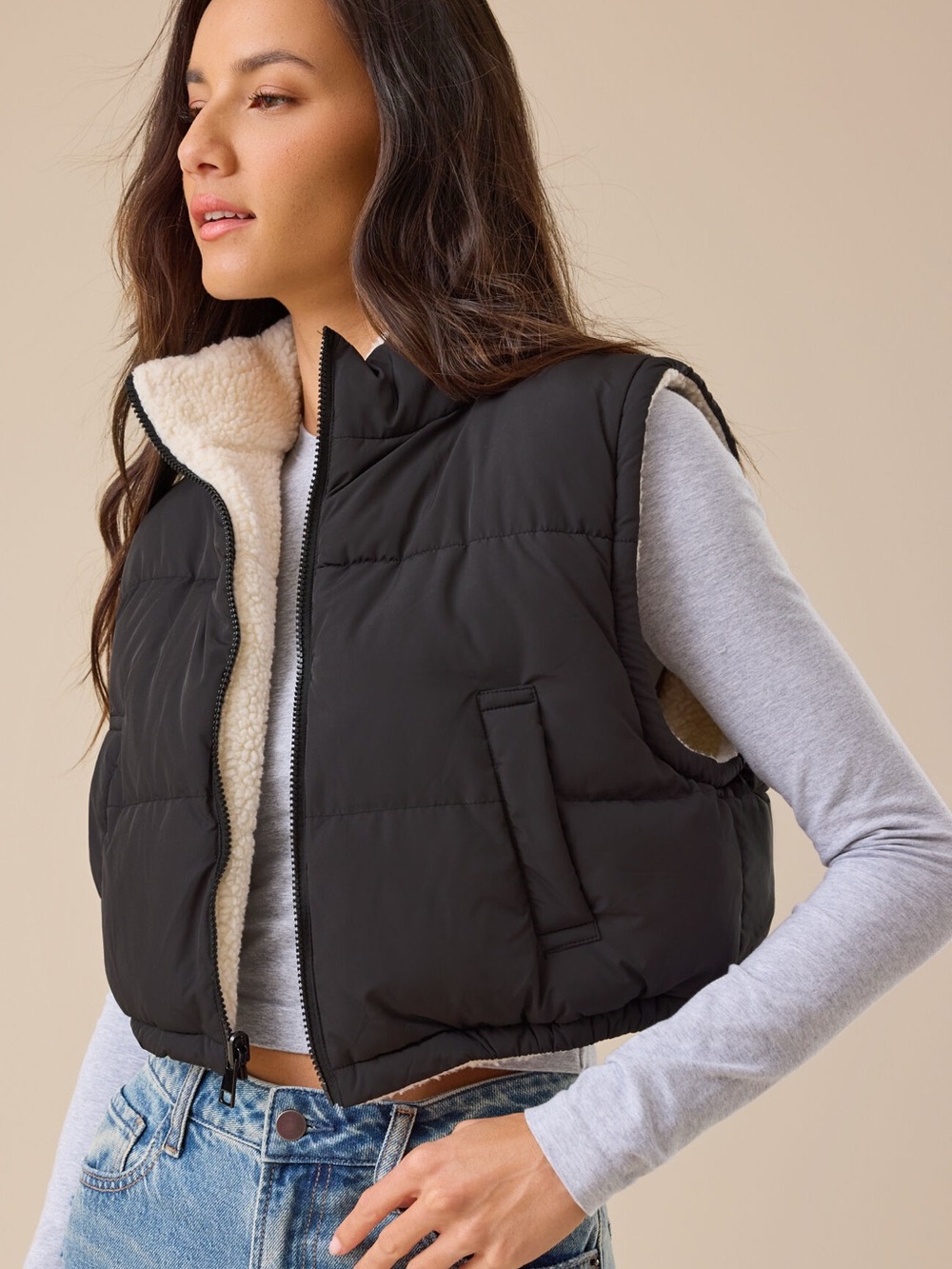 Altar’d State Reversible Sherpa-Lined Puffer Vest - Black